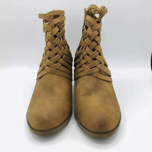 Arizona Jeans Womens Boots 9.5 Olympia Booties Memory Foam Brown Ankle Zip Weave - Picture 4 of 11